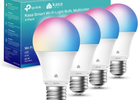 Kasa Smart Light Bulbs, Full Color Changing Dimmable Smart WiFi Bulbs Compatible with Alexa and Google Home, A19, 9W 800 Lumens,2.4Ghz only, No Hub Required, 4 Count (Pack of 1), Multicolor (KL125P4)
